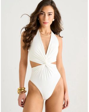 Gini London Twisted Cut Out Halter Swimsuit - White