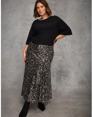 Live Unlimited London Sequin Flared Midaxi Skirt - Grey