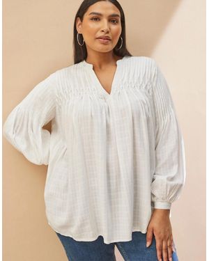 Live Unlimited London Ivory Pintuck Blouse - White