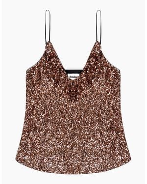 Ro&zo Ruffle Neckline Sequin Cami Top - Brown