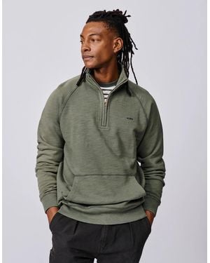 aubi Castleton Slub Zip Neck - Green