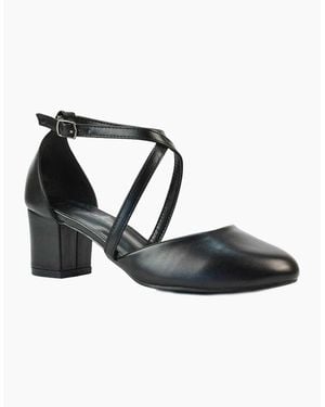 XY London Ladies Cindy Low Mid Block Heel Court Shoes - Black