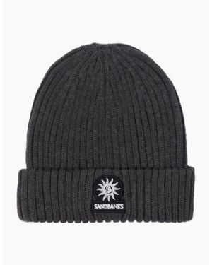 Sandbanks Merino Wool Ribbed Beanie Anthracite - Black