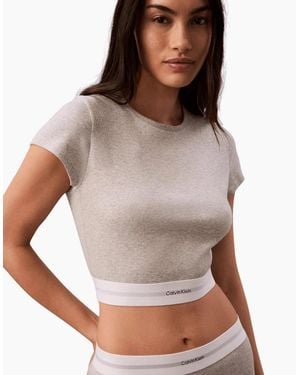 Calvin Klein Cotton Stretch Rib Crop Top, Heather - White