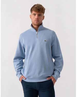 Lacoste Zippered Stand-Up Collar Cotton Sweatshirt - Blue