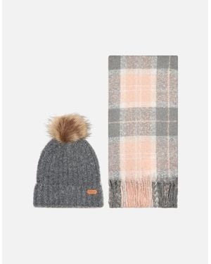 Barbour Saltburn Beanie & Tartan Scarf Set - Grey
