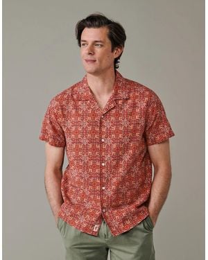 aubi Abbey Cuban Collar Short Sleeved Shirt - Red