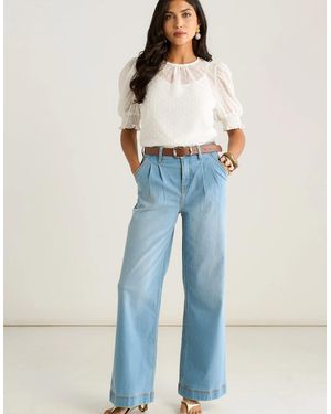 Gini London Light Pleat Wide Leg Jean - Blue
