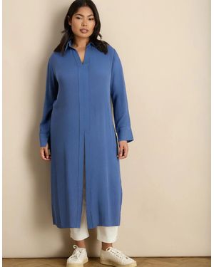 Live Unlimited London Split Front Crinkle Tunic - Blue