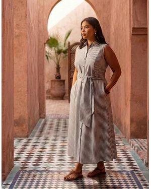 Live Unlimited London And Chocolate Stripe Maxi Shirt Dress - Blue