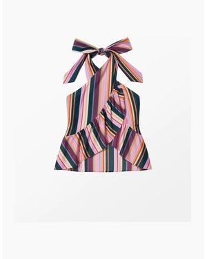 Ro&zo Stripe Ruffle Wrap Top - White