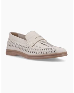 Hush Puppies Bowie Leather Taupe Slim Fit Loafers - White
