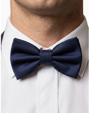 Armani Collezioni Silk Bow Tie Self Tied Plain Formal Wedding Made I Italy - Blue