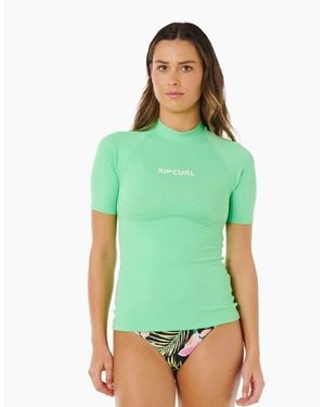 Rip Curl Rip Curl Molokai Solid Upf Short Sleeve Rash Vest - Green
