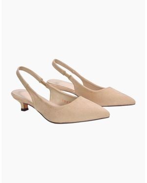 XY London Ladies Leila Sling Back Low Kitten Heel Court Shoes - Natural
