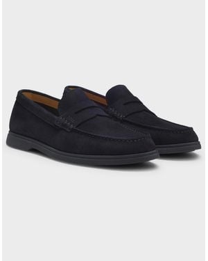 BOSS Boss Sienne Suede Loafers With Logo Penny Trim - Blue