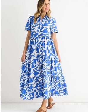 Gini London Aztec Print Oversized Smock Midi Dress - Blue
