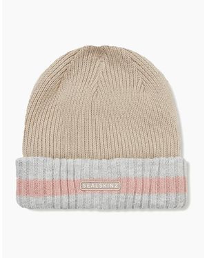SealSkinz Holkham Waterproof Striped Roll Cuff Beanie - Natural