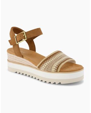 TOMS Diana Wedge Leather Dark Sandals - Metallic