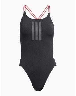 adidas Ladies Ripstream 3 Stripes One Piece Swimsuit - Blue