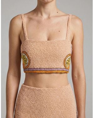 Oceanus Melodie Co-Ord Hand Embroidered Crystal Top Peach - Natural