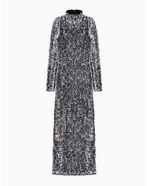 Ro&zo Petite Astrid Long Sleeve Velvet Sequin Dress - Grey