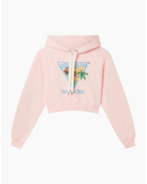 CASABLANCA Printed Cropped Hoodie Afro Cubism Tennis Club Pale Hoodies - Pink