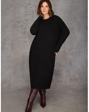 Live Unlimited London Round Neck Knit Jumper Dress - Black