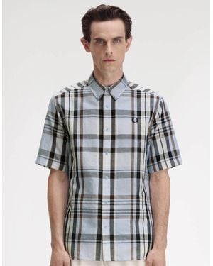 Fred Perry Short Sleeve Madras Check Shirt Light Smoke 353 - Multicolour
