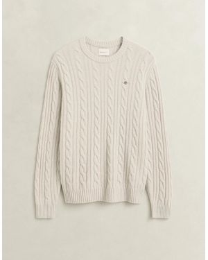 GANT Lambswool Cable Crew Neck Jumper - Natural