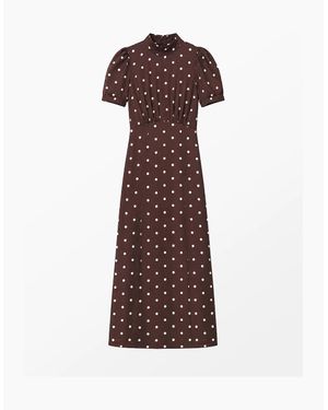Ro&zo Petite Polka Dot Puff Sleeve Dress - Brown