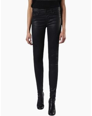 DIESEL Skinzee 0662E Denim Jeans Super Slim Skinny Zip Fly Shiny - Black
