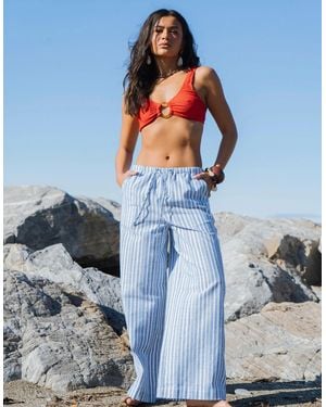 Gini London Cotton And Linen Blend Stripe Trousers - Blue