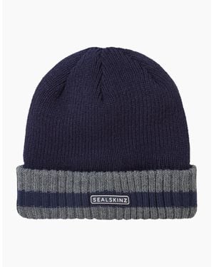 SealSkinz Holkham Waterproof Striped Roll Cuff Beanie - Blue