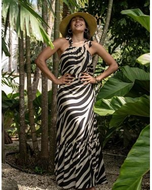 Gini London Mono Zebra Print Tie Shoulder Maxi Dress - Green