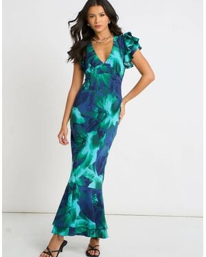 Gini London Watercolour Floral Maxi Dress - Blue