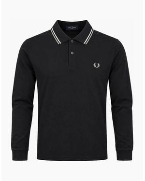 Fred Perry Long Sleeve Twin Tipped Polo Shirt/Ecru - Black