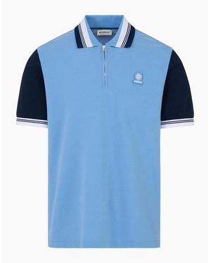 Sandbanks Colour Block Zip Polo Dusty - Blue