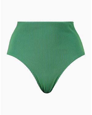 PUMA Ladies Stripe High Waist Bikini Bottoms - Green