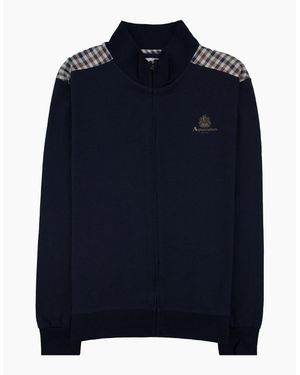 Aquascutum Full Zip Club Check Mockneck Sweatshirt 11 - Blue
