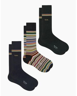 Paul Smith 3 Pack Signature Sock Multi Stripe - Black