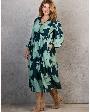 Live Unlimited London Floral Print Tie Front Midaxi Dress - Green
