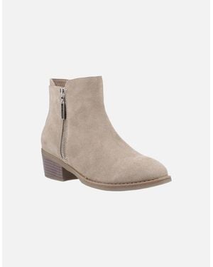 Hush Puppies Ingrid Suede Taupe Heeled Ankle Boots - White