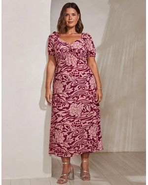Live Unlimited London Floral Short Sleeve Dress - Red