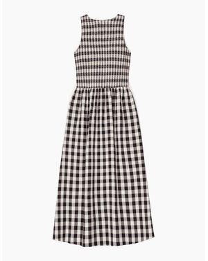Ro&zo Mono Gingham Cotton And Linen-Blend Shirred Midi Dress - White