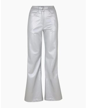 Amy Lynn Lupe Metal Badge Solid Patterned Flared Trousers - Grey