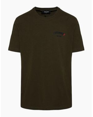 DSquared² Regular Fit Rubber Logo Military T-Shirt - Green
