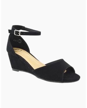 XY London Ladies Lottie Peep Toe Wedge Sandals - Black