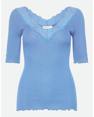 Rosemunde Bernadine 2/4 V Neck Lace T Shirt - Blue