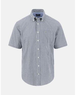 Fynch-Hatton Seasonal Combi Check Short Sleeved Shirt Avocado - Blue